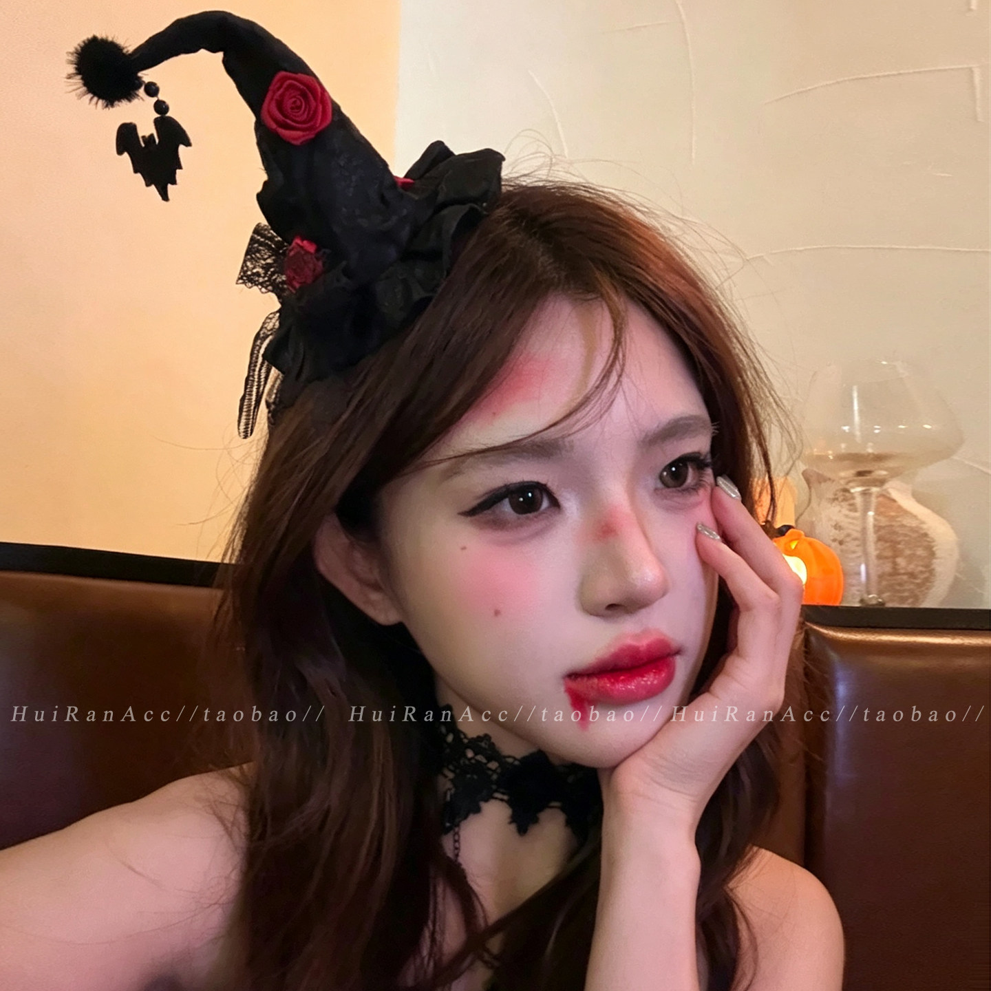 万圣节装扮暗黑哥特风玫瑰女巫帽发夹氛围感头饰拍照穿搭cos道具
