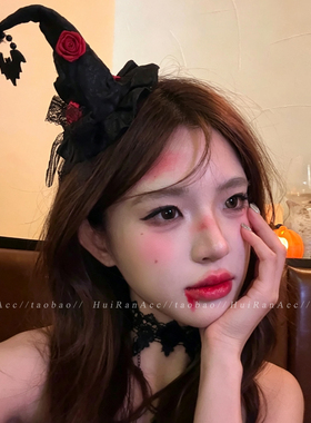 万圣节暗黑哥特风玫瑰女巫帽发夹