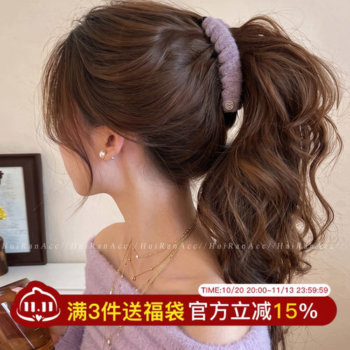 韩系简约纯色针织香蕉夹增高马尾