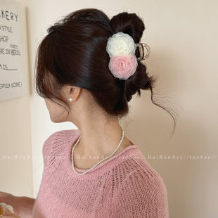 超仙温柔网纱撞色花朵抓夹女高级感2026新款绝美头花发饰头饰发卡