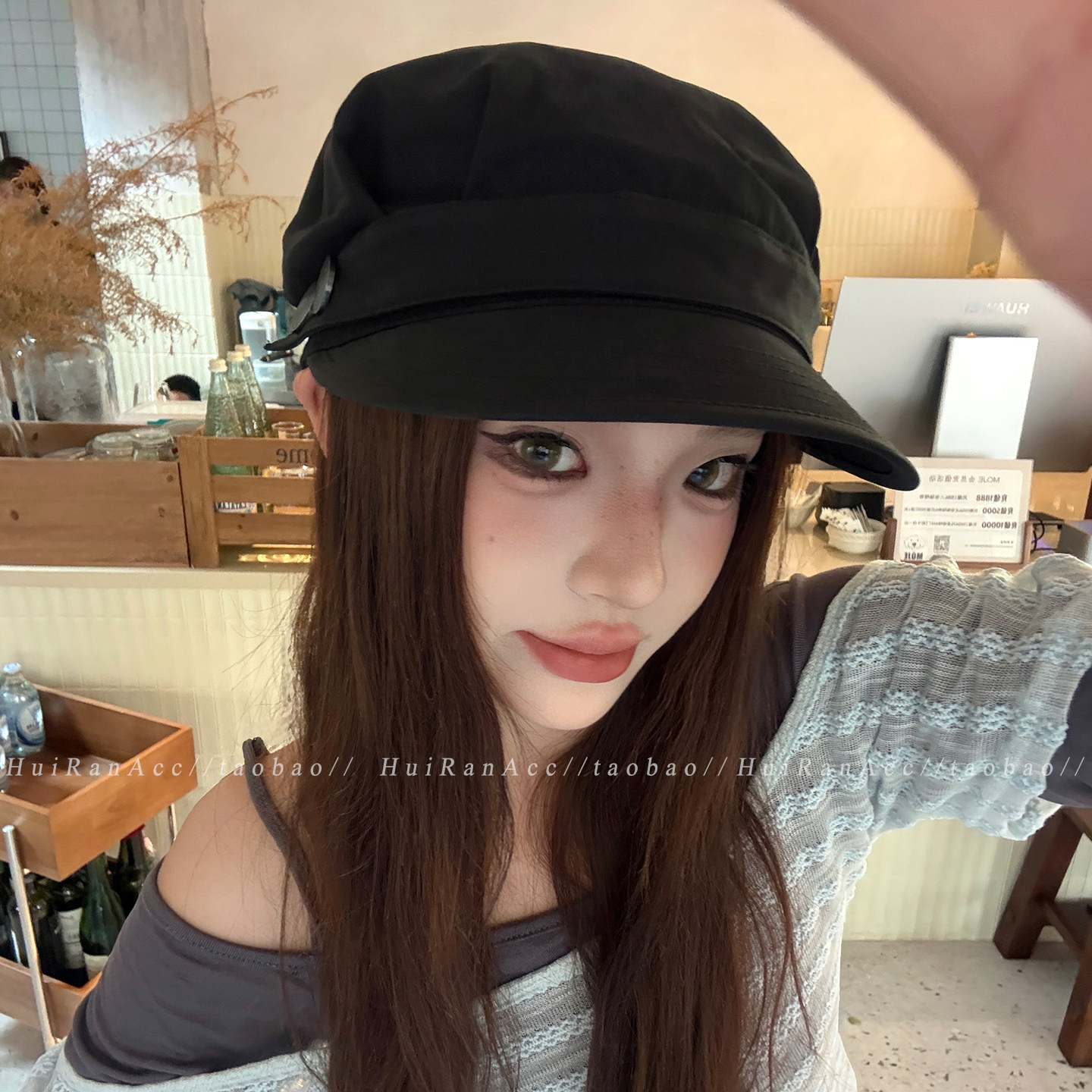 韩国复古纽扣马术帽子女秋冬百搭