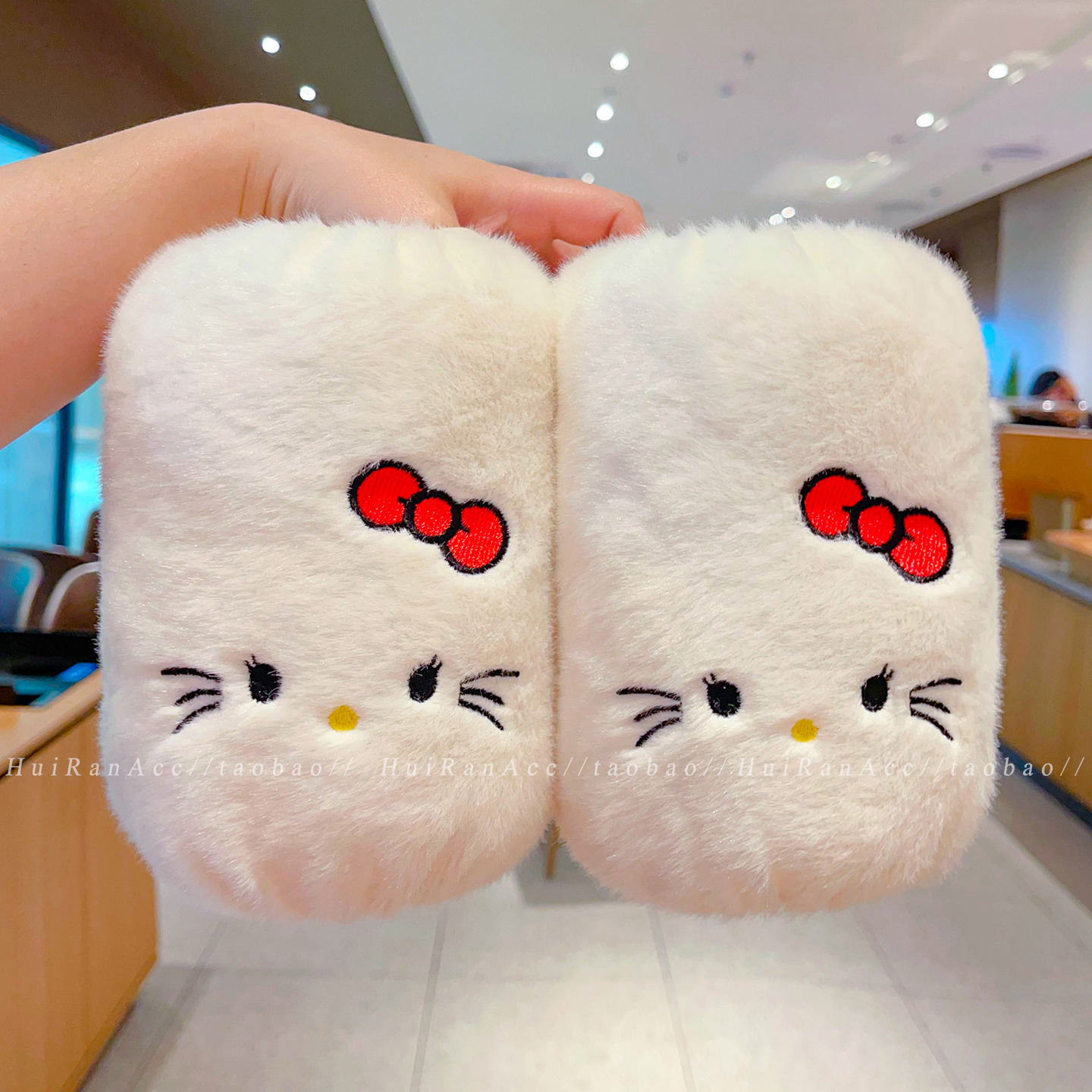 甜美卡通猫咪毛绒袖套女2025新款