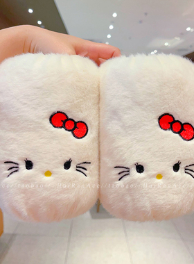 甜美卡通猫咪毛绒袖套女2025新款秋冬羽绒服耐脏护袖防污保暖套袖