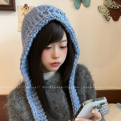 百搭毛线流苏护耳帽女大帽围