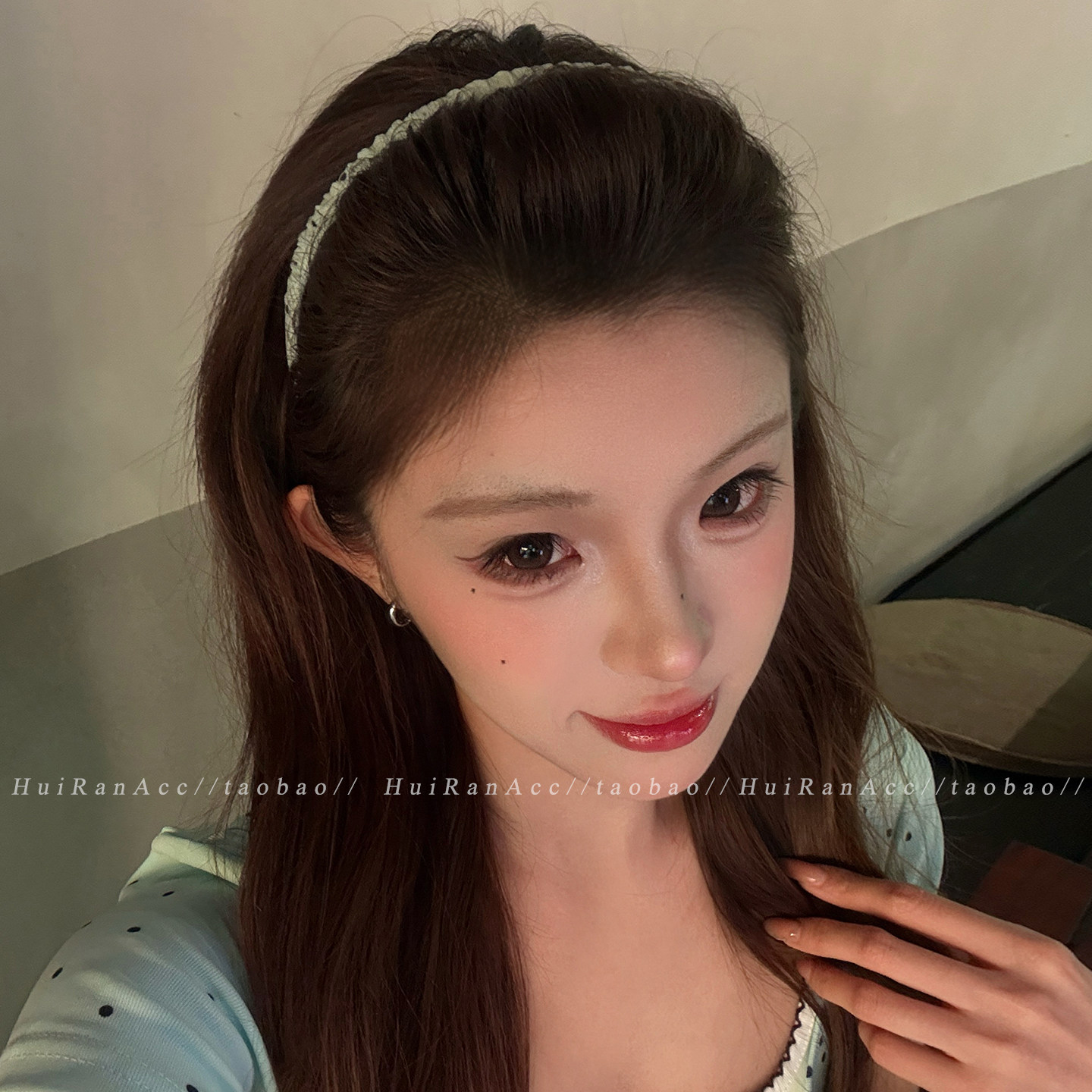韩系波点细边发箍带齿洗脸头箍图片