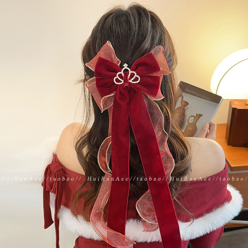 新年氛围感头饰网纱蝴蝶结发夹