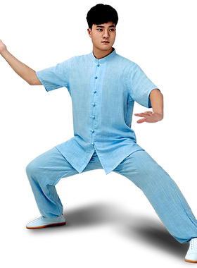 夏季薄款短袖飘逸棉麻武术太极服
