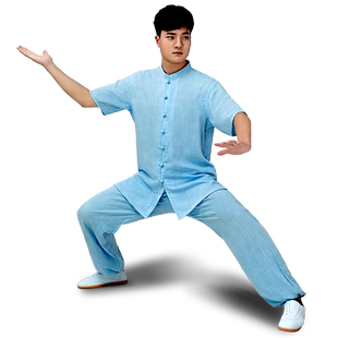 太极服女夏季短袖太极服装女新款棉麻太极拳练功服女武术服装