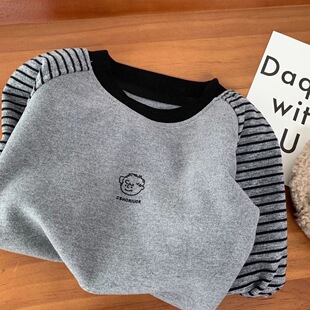 男童德绒长袖打底衫秋冬2025新款卫衣打底衫内搭卡通插肩T恤上衣