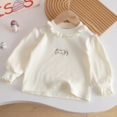 女童秋季 打底衣衫 T恤2025新款 韩系木耳边领可爱猫咪洋气刺绣长袖