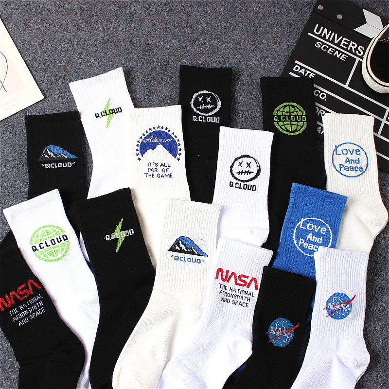 35双盒装袜子男中筒袜女潮ins原宿风夏季运动情侣嘻哈滑板长筒棉袜