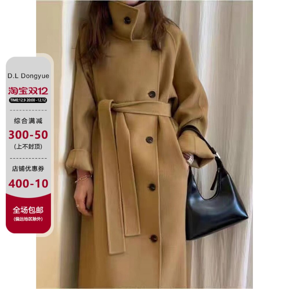 清仓反季2024洋气小姐姐手缝双面羊绒大衣女中长款设计感羊毛外套