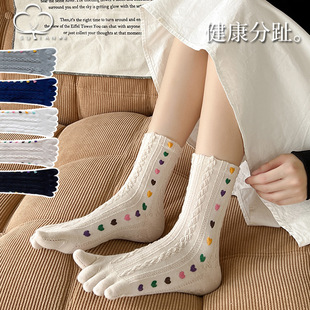 纯棉五指袜女士碎花中筒有五只脚趾头分开的袜子分趾带五个脚指头