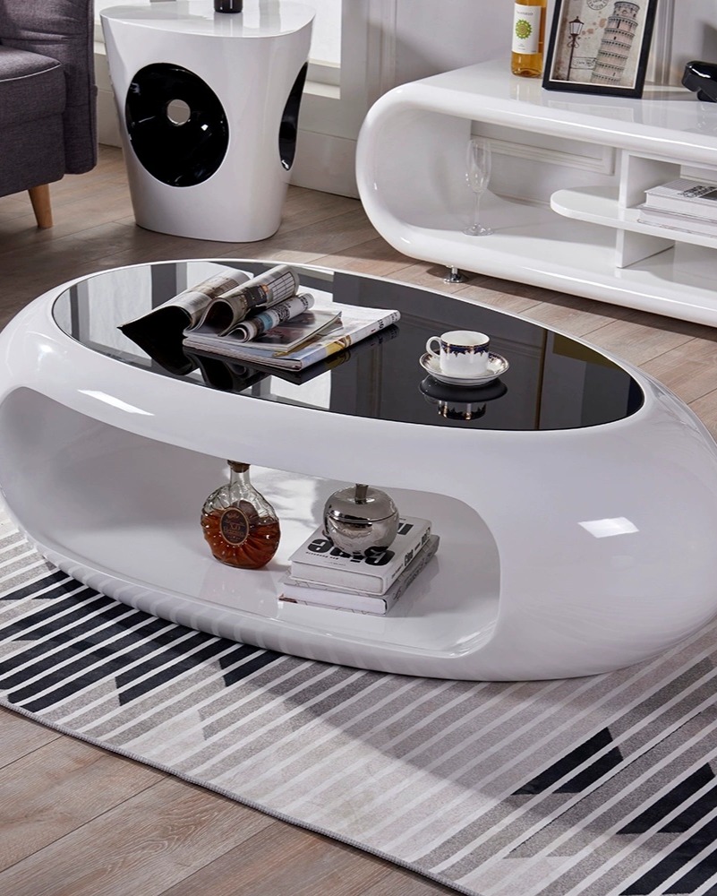 椭圆大理石茶几小客厅家用小户型茶桌钢化玻璃面茶台茶桌简约现代
