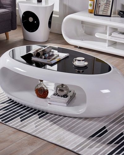 椭圆钢化玻璃大理石茶几简约现代