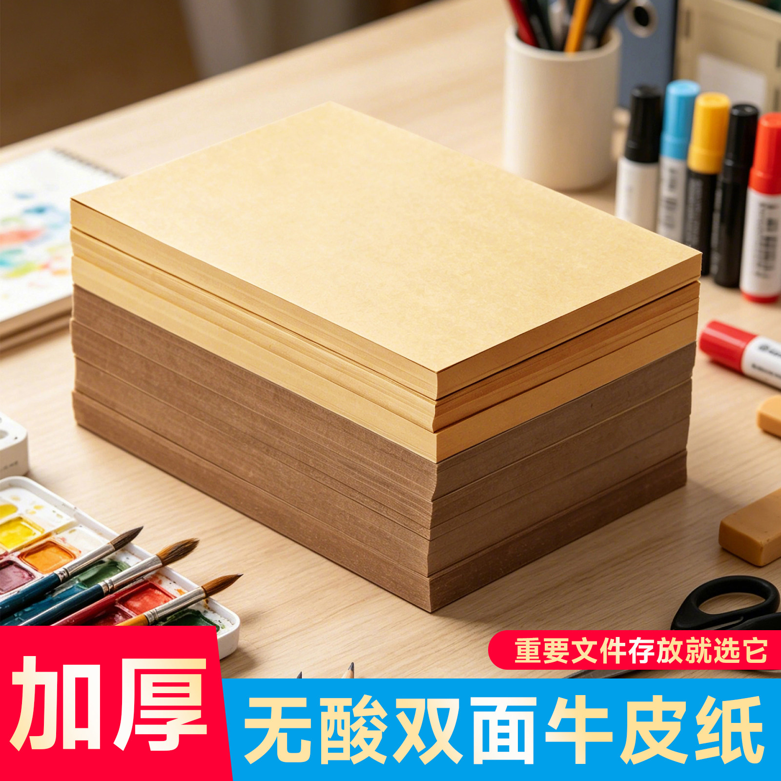 100张黄色a4牛皮纸档案封皮打印纸150g加厚牛卡纸全开木浆无酸纸a3财务复印纸绘画装订凭证纸定制印刷软卷皮