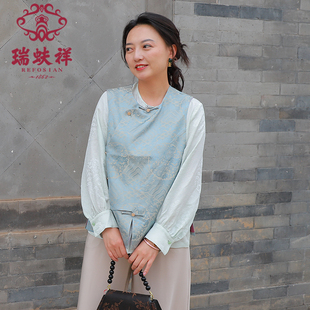 瑞蚨祥中式国风马甲女高端桑蚕丝提花坎肩背心偏襟圆领马夹老钱风