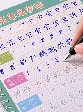 五年级上册下册同步人教版字帖语文课本凹槽练字帖笔画笔顺小学生每日一练楷书练字本硬笔书法钢笔写字帖儿童练习正楷字体练字神器