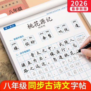 2026新版初中生古诗词练字帖八年级下册语文同步字帖练字楷书正楷中学生专用必背文言文钢笔硬笔八下古诗文每日一练适合练的上册七