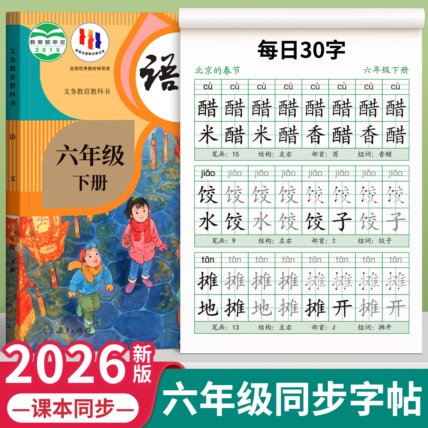 六年级语文下册减压同步字帖人教版教材小学生6下每日30字练字帖专用练字本硬笔书法写字贴初学者楷书写字帖练习描红本每日一练