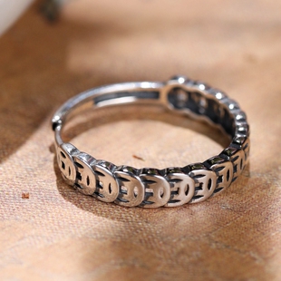 家财万贯925纯银饰女款复古民族风铜钱小众设计个性开口尾戒指环