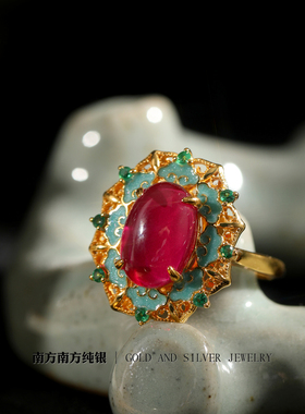 泰国纯银珐琅彩女款个性小众戒指