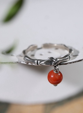 南红玛瑙民族风竹报平安戒指