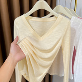 低胸内搭螺纹针织衫 软糯薄款 2026新款 女长袖 女紧身上衣 V领打底衫