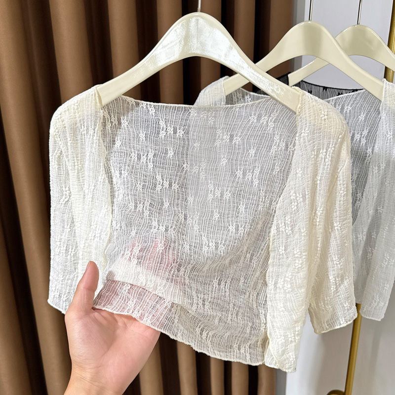 蕾丝中袖披肩外搭女2025新款配裙子薄纱小开衫罩衫短款防晒上衣女