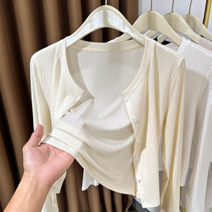 防晒冰丝罩衫 外搭短款 春夏配吊带裙 高级感坑条针织小披肩女薄款