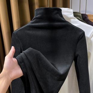 黑色金丝绒打底衫女秋冬2024新款加绒保暖洋气小衫加厚磨毛上衣女