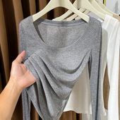 长袖 大圆领微透针织衫 上衣 打底衫 女内搭洋气小衫 薄款 春秋2026新款