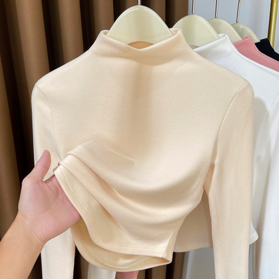 半高领双面德绒磨毛打底衫女