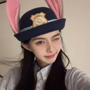 疯狂动物城朱迪兔子警官cos卡通长耳朵兔子可爱洛丽塔帽子遮阳帽