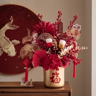 新年装饰福桶摆件年宵花贺年春节客厅桌面装饰发财果过年氛围布置