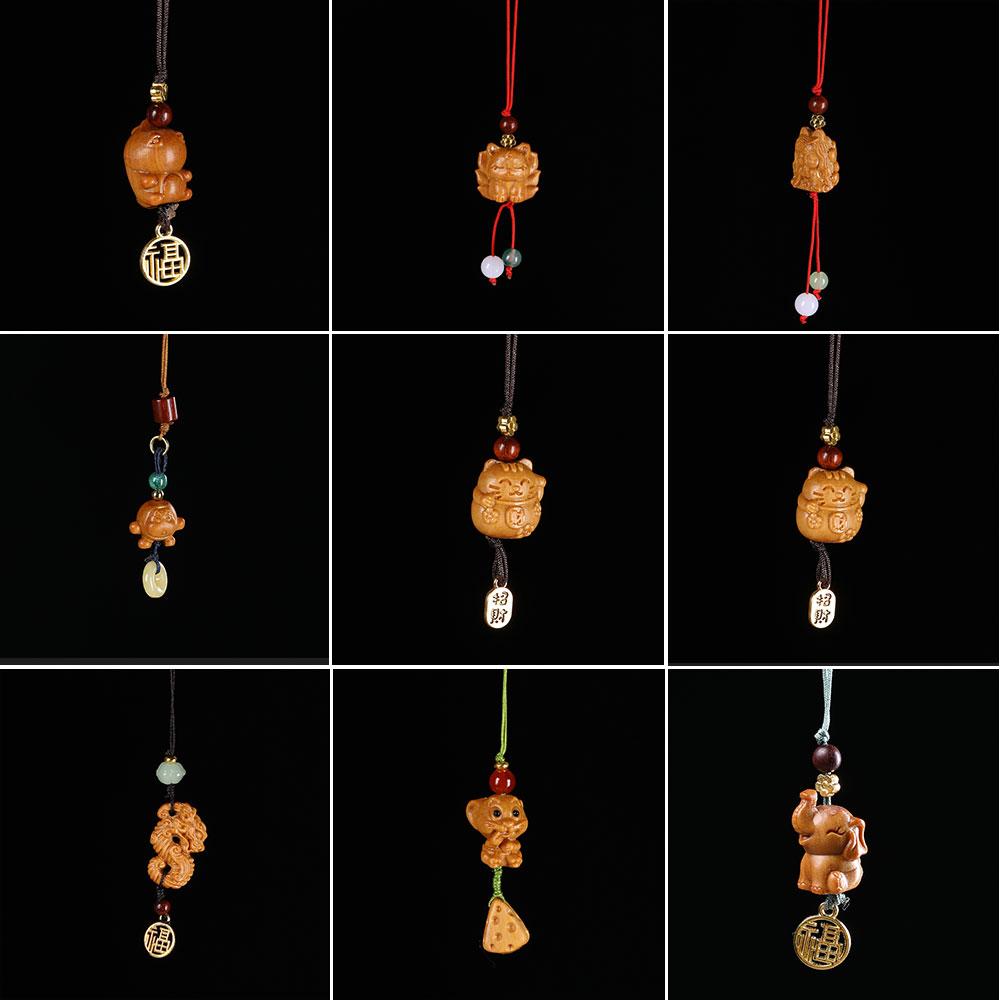 檀香木雕刻手机挂件紫檀木文玩卡通木雕可爱动物吊坠木质工艺品