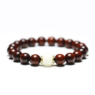 老料小叶紫檀木手串单圈8mm搭配白玉菩提复古佛珠手链男送女礼品