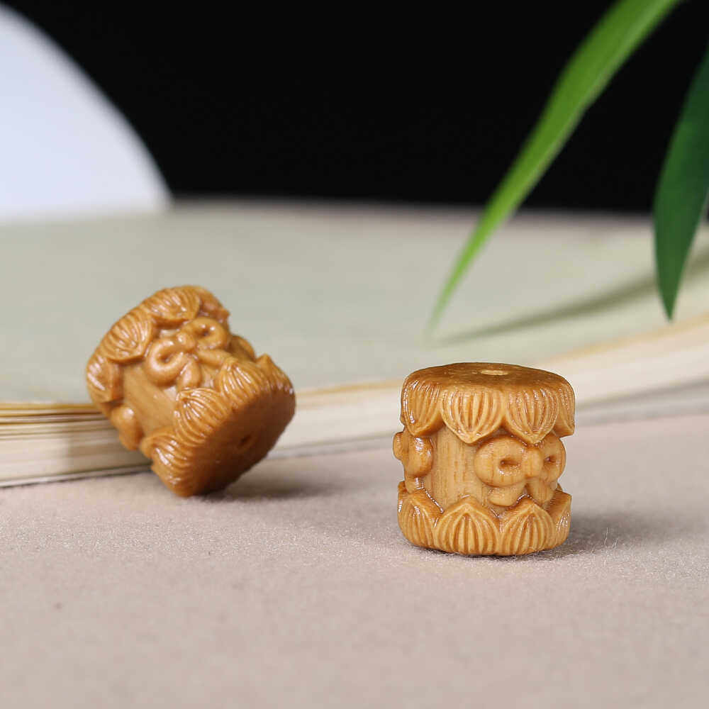 新品檀香木雕刻蝴蝶结桶珠转运珠diy文玩佛珠配饰手机钥匙扣配件