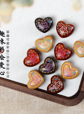 黑檀木雕彩绘爱心小猫挂件吊坠