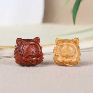 檀木雕刻九尾小狐狸diy文玩佛珠饰品小凤九手机链吊坠钥匙扣挂件