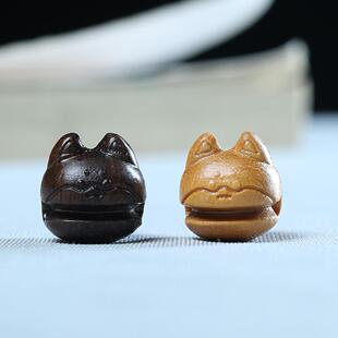 木雕可爱小狗柴犬木鱼饰品DIY檀木文玩佛珠配饰手机链钥匙扣吊坠