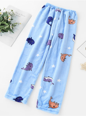 儿童睡裤宝宝珊瑚绒暖暖裤秋冬女童加绒保暖单裤男童法兰绒家居裤