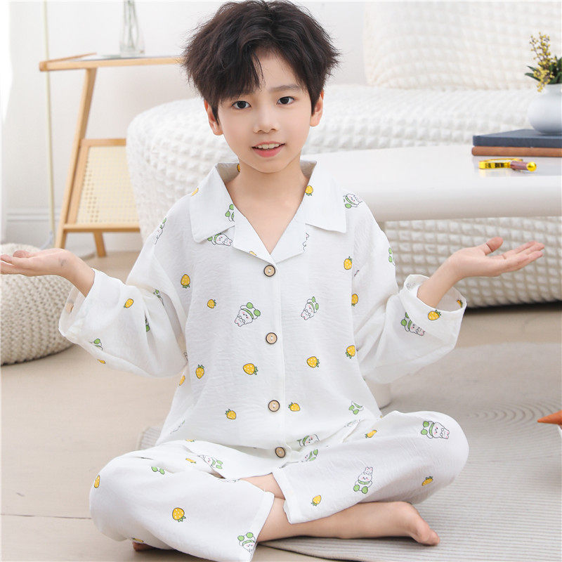 新款儿童云朵棉睡衣春秋夏季薄款宝宝家居服男女童西装领空调服装