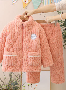 冬季新款睡衣女特厚超厚三层夹棉情侣款加绒加厚保暖男家居服套装
