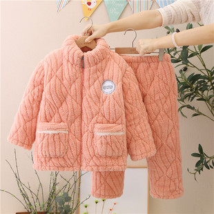 加绒加厚保暖男家居服套装 睡衣女特厚超厚三层夹棉情侣款 新款 冬季