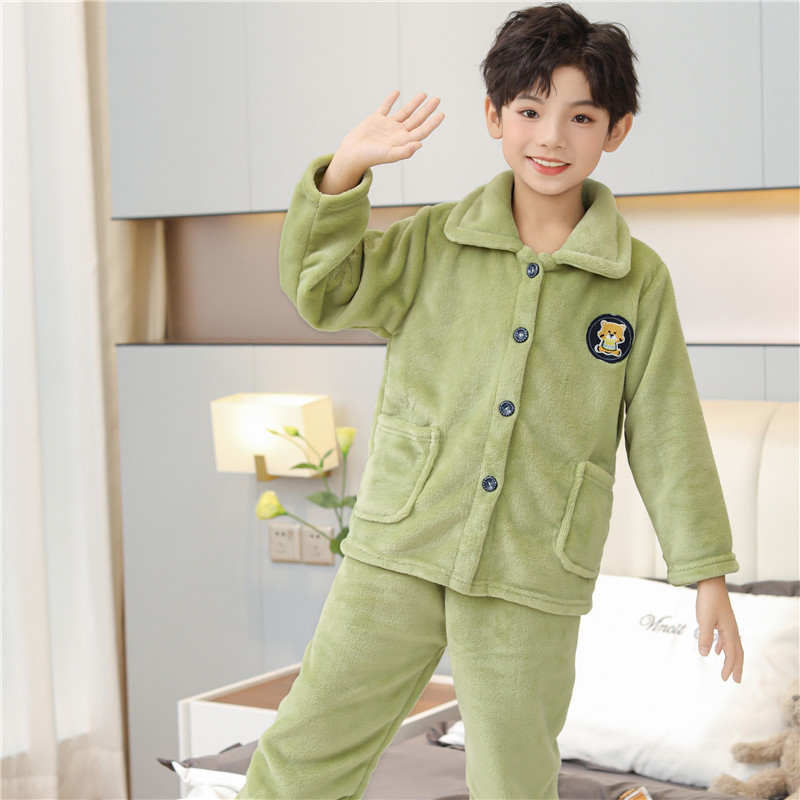 秋季长袖珊瑚绒男孩家居服套装