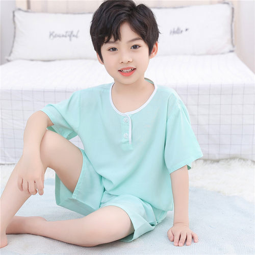 儿童睡衣短袖家居服男孩人造棉