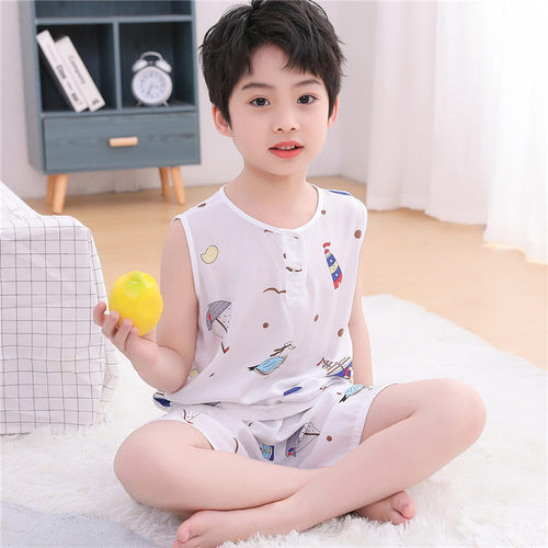 凉爽背心短裤人造棉无袖家居服