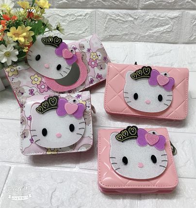Hello kitty猫镜子卡通零钱包女 新款动漫可爱学生儿童长短款皮夹