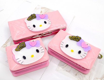 Hello kitty猫镜子卡通零钱包女 新款动漫可爱学生儿童长短款皮夹